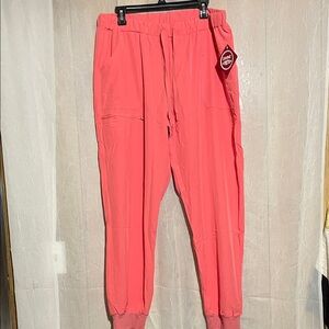 Vibrant Coral Jogger Scrub Pants